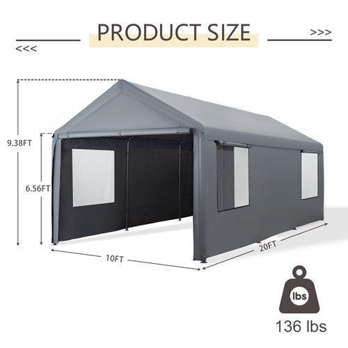 Gardesol Carport, 10'x20' Heavy Duty Carport with Roll-up Ventilated W