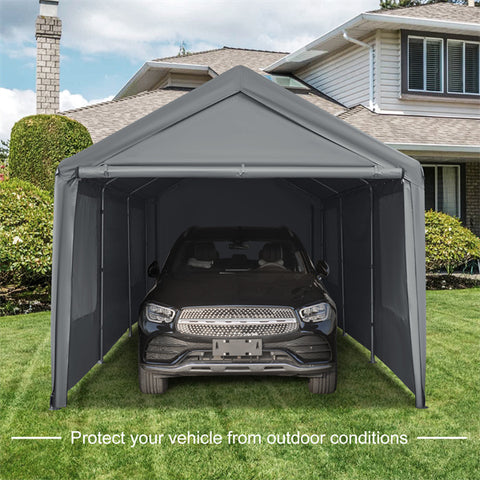 Gardesol Carport, 10'x20' Heavy Duty Carport with Roll-up Ventilated Windows, Beige/Gray/White
